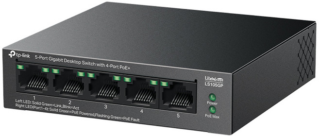 티피링크 5포트 기가비트 4포트 PoE+ 지원 데스크탑 스위치, LS105GP, 1개