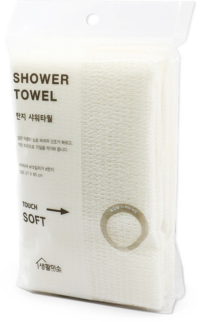 생활미소 한지 샤워타월, 화이트, 2개입, 1개