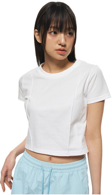 MOZMOZ 女款透氣細褶印花短版短袖T恤