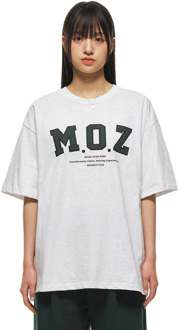 MOZMOZ MOZ 寬鬆版型透氣短袖T恤, 白麻灰