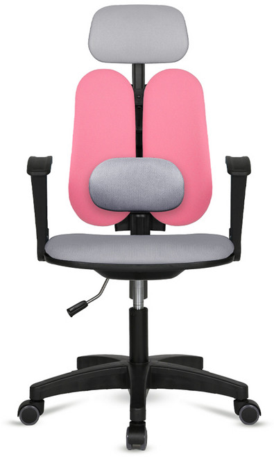 체어포커스 터디 요추헤더형 3각팔 블랙바디 의자 패브릭 TD08, 그레이 + 핑크