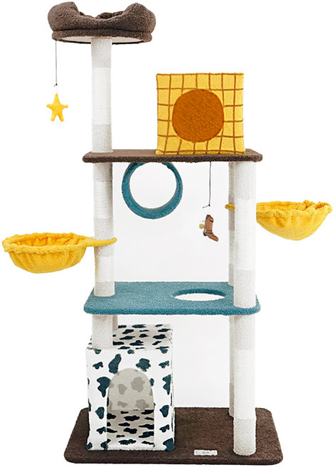 헬로망치 토이스토리 우디 캣타워 대형 DSNTSPX, 브라운 + 옐로우 + 블루, 1개