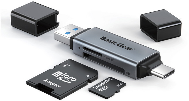 베이직기어 C타입 마이크로 메모리 SD 카드 리더기, 실버, BGSDREADER, 1개