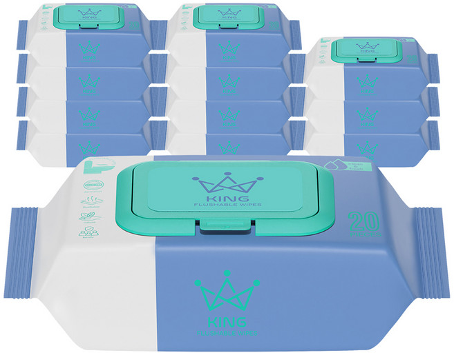 킹물티슈 소프트터치 저자극 비데물티슈 캡형, 60g, 20개입, 12개