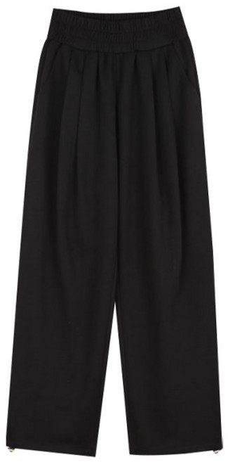 플랜데이 여성용 투핀턱 하이밴딩 스트링 와이드 팬츠