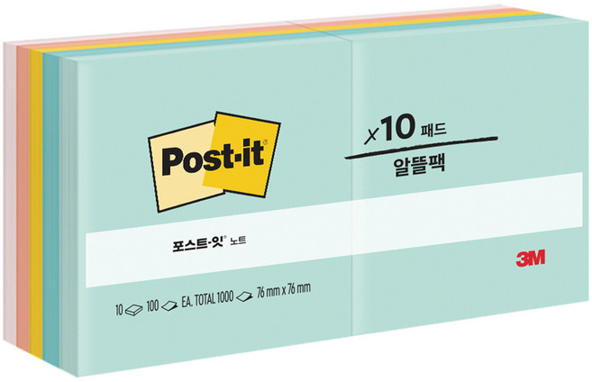 포스트잇 3M 노트 비치사이드 카페 메모지 654-10AP, 혼합색상, 1000개입, 1개