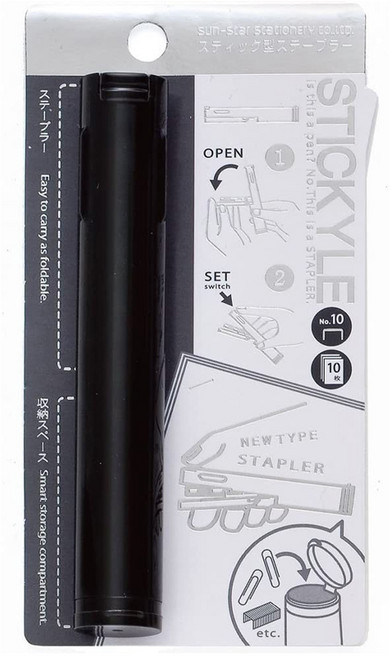 동아피엠에스 Sunstar 접이식 스틱형 스테이플러, 블랙, 1개