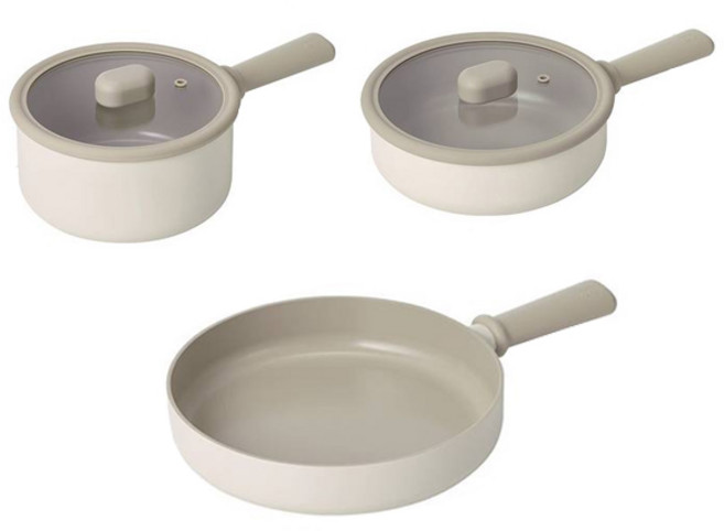 네오플램 인덕션 국산 슈슈 냄비프라이팬 세트, 크림 베이지, 편수냄비 18cm + 멀티팬 20cm + 프라이팬 24cm, 1세트