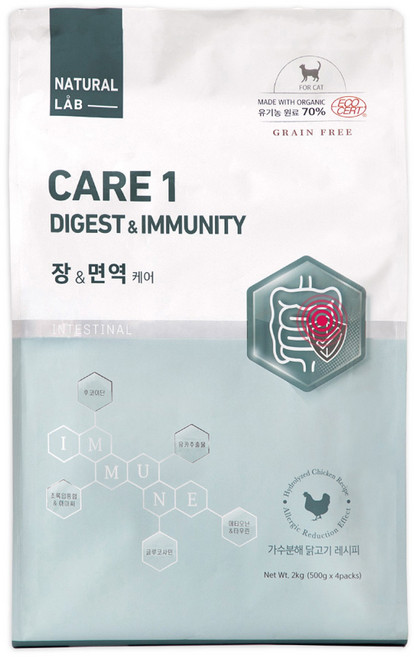 네츄럴랩 고양이 케어 유기농 기능성 사료, 장건강/유산균, 2kg, 1개