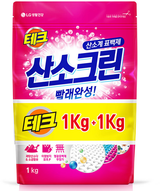 테크 산소크린 분말 표백제 1kg + 1kg, 2kg, 1개
