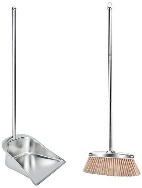 모나코올리브 롱 스텐 빗자루 + 쓰레받기 세트, 1세트, 실버