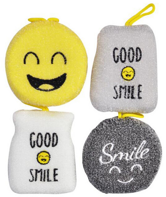 스마일 아크릴 수세미, 4개, 1세트