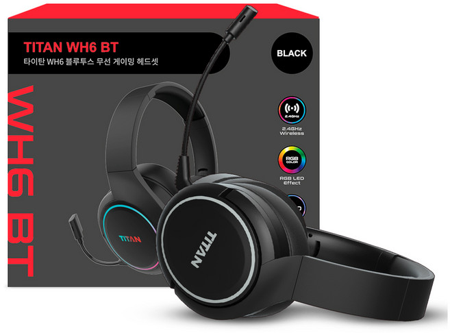 제닉스 가상7.1채널 2.4GHz 블루투스 무선 게이밍 헤드셋, 블랙, TITAN WH6 BT