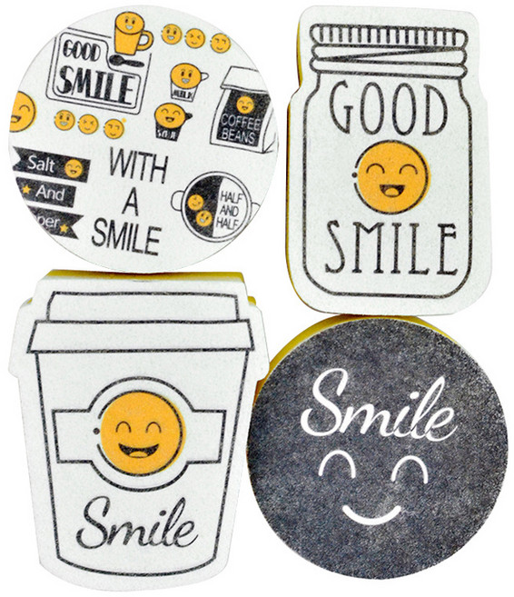 구디푸디 스마일 수세미 4종 세트 스펀지, 4개, 1세트