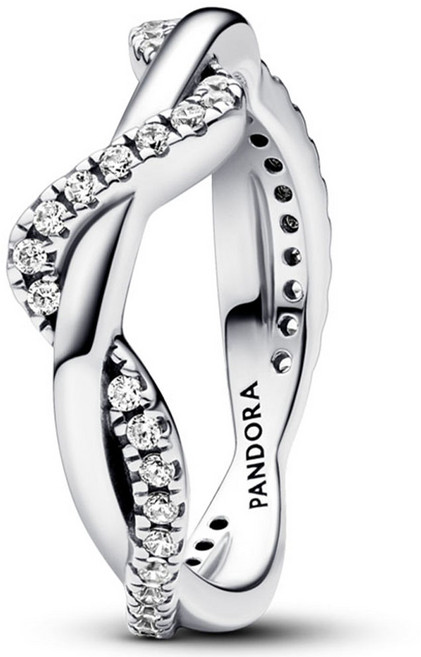 PANDORA 潘多拉 女款交織波浪層次戒指 193098C01 + 提袋 + 小卡組合