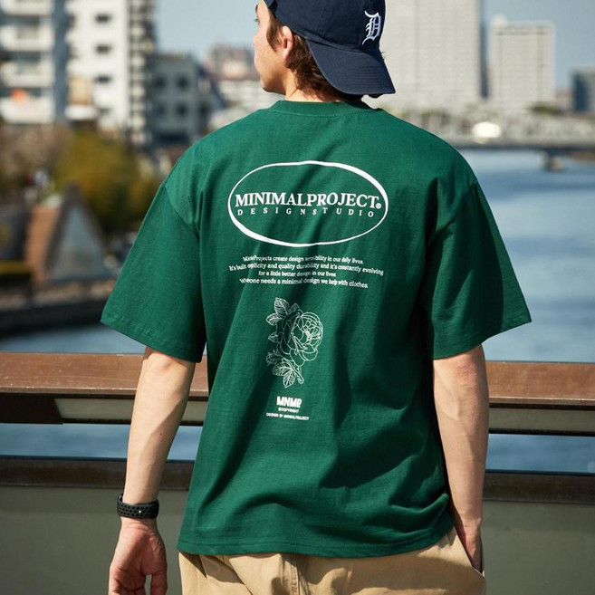 미니멀프로젝트 남여공용 통기성 서클 로고 플라워 오버핏 면 반팔티셔츠 MST151