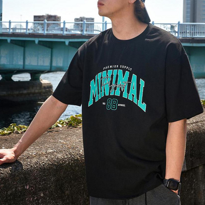 미니멀프로젝트 남여공용 통기성 88 아치 로고 오버핏 면 반팔티셔츠 MST150