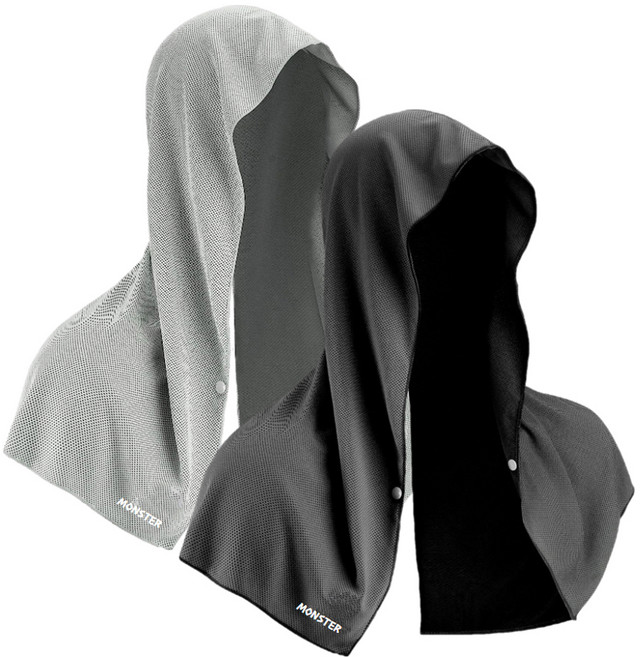 몬스터 쿨링 후드 타월 60 x 29 cm 2종 세트, 블랙 + 그레이, 1세트