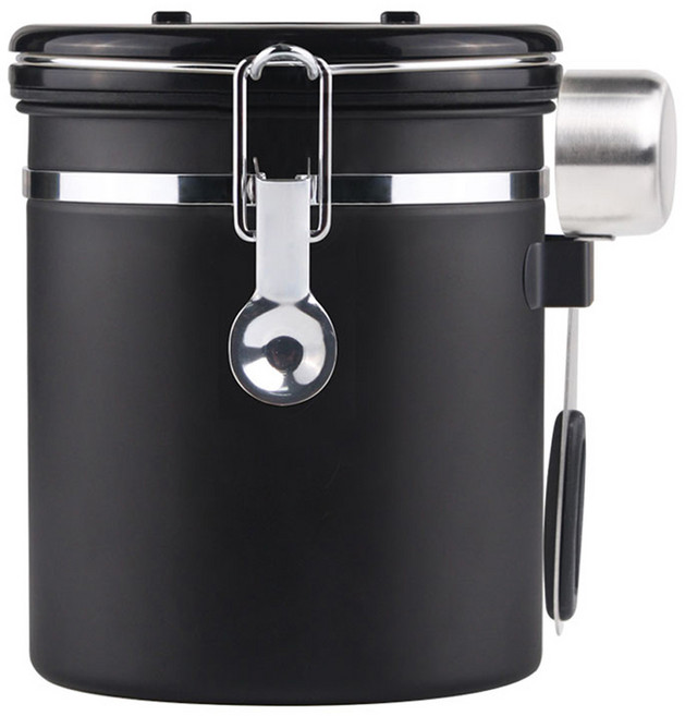 코빙 타임 멀티 원두 커피 밀폐용기 500g + 전용 계량스푼, 블랙, 1세트