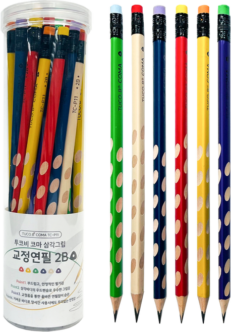투코비 코마 삼각그립 교정연필 2B, 혼합색상, 36개