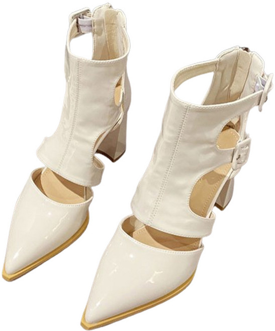 페이퍼먼츠 펀칭 통굽 버클 하이힐 01656