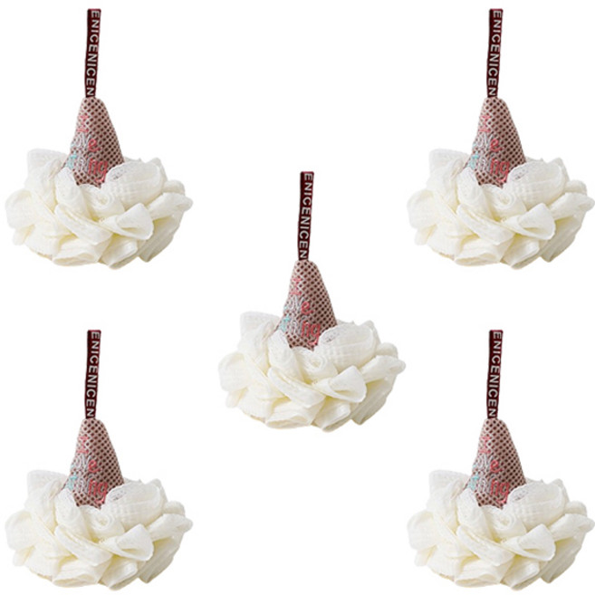 블럭마트 욕실 샤워볼 샤워타올, 화이트, 1개입, 5개