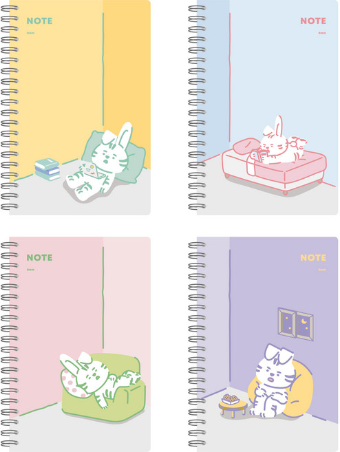 위드나 위장토끼 미니 PP 노트 4종 세트 80-0086, 옐로우, 블루, 핑크, 퍼플, 1세트