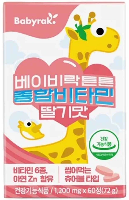 베이비락 유아용 튼튼 종합 비타민 딸기맛 72g, 1개, 60정 - 쿠팡