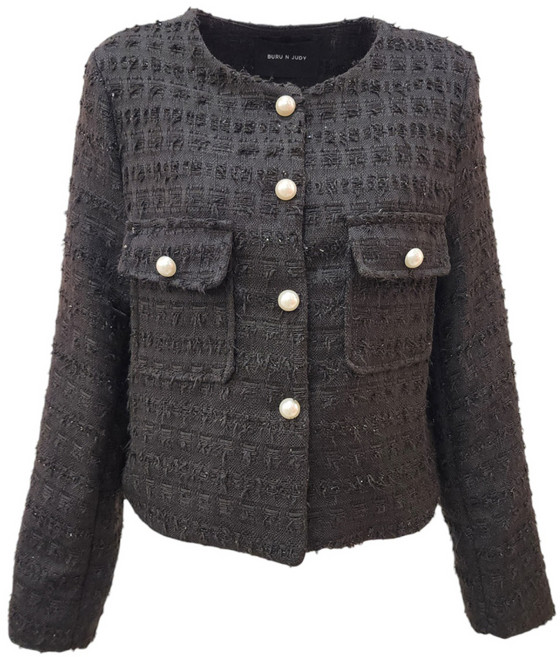 BURU N JUDY 女款珍珠口袋粗花呢外套 BQCJK007B