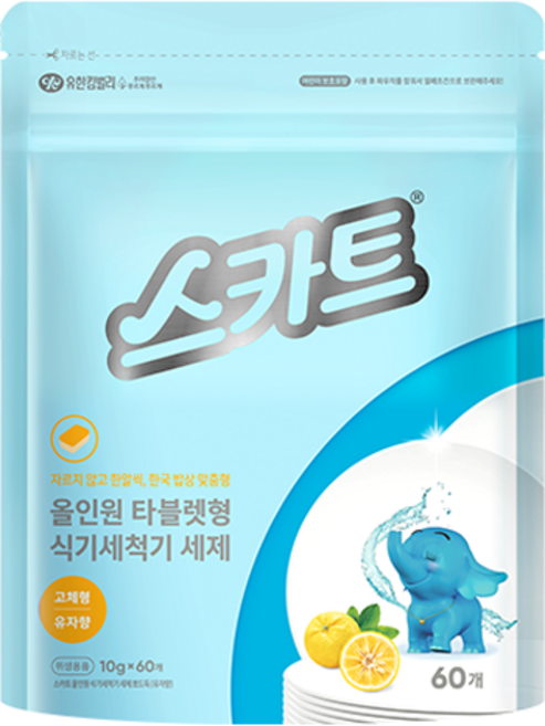 스카트 올인원 식기세척기 세제 뽀드득 유자향 60p, 600g, 1개