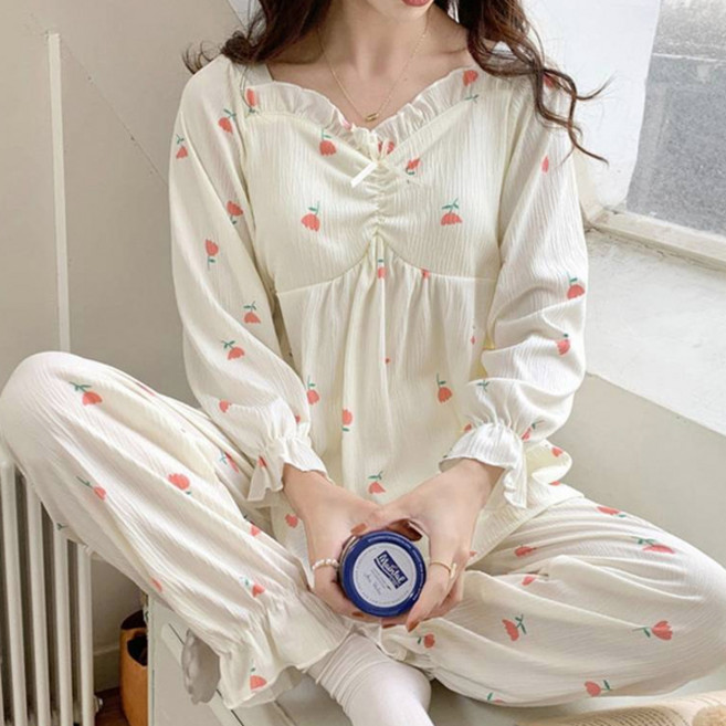 피어니스트 여성용 일체형 가슴패드 잠옷 상하의 세트