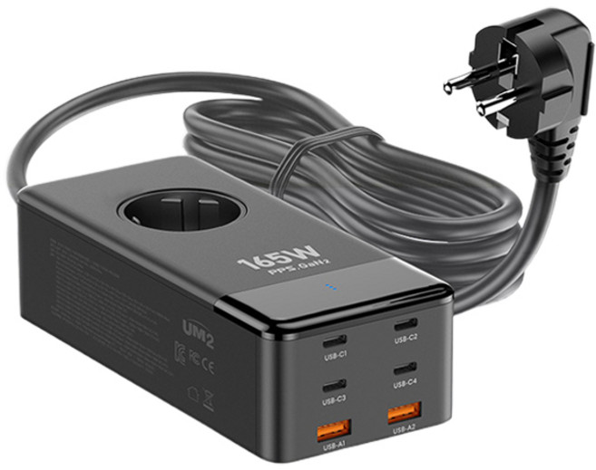 유엠투 USB C타입 고속충전기 멀티탭 1구 6포트 + 안전커버 세트 UMAC-PD200W, 1.5m, Black, 1세트