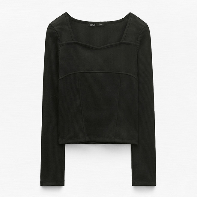 미쏘 여성용 절개 디테일 크롭 긴팔 티셔츠
