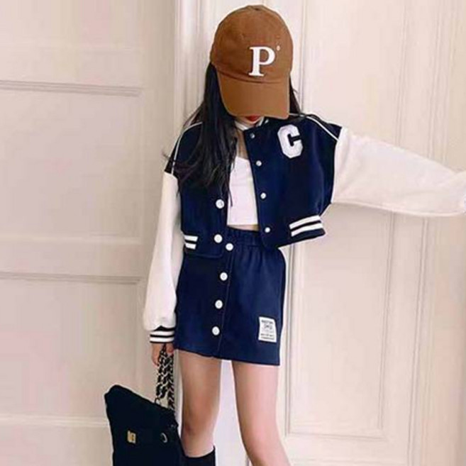 베베몽스토리 여아용 C 야구점퍼 + 단추 치마 세트