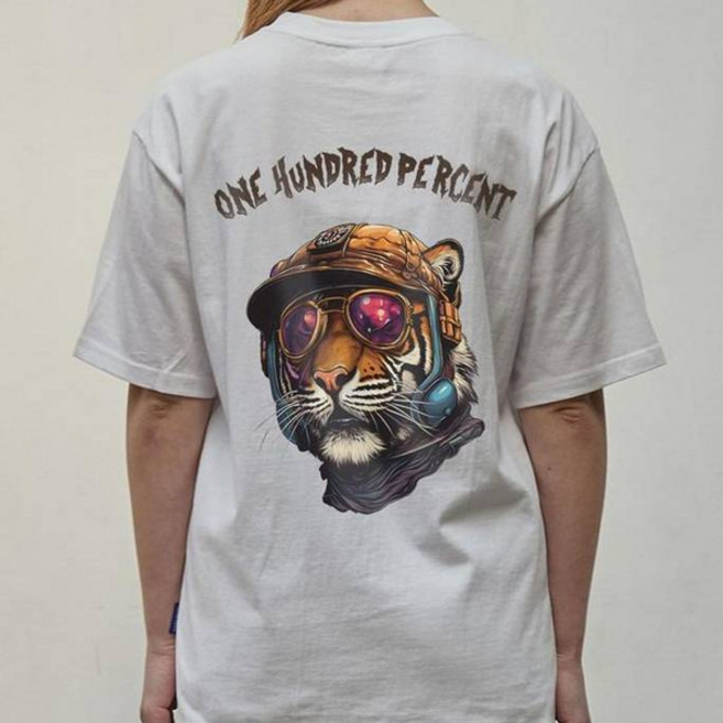 원헌드레드퍼센트 남녀공용 통기성 b아미타이거 세미오버 반팔 면 티셔츠