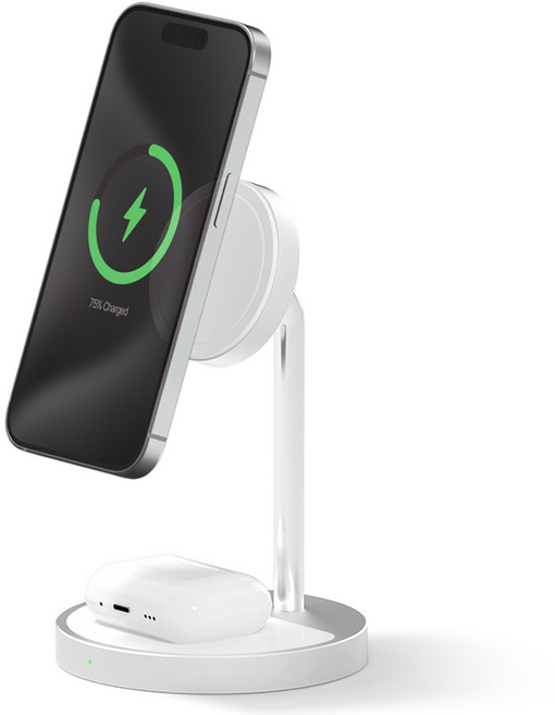 주파집 이어폰 스마트폰 2in1 맥세이프 무선충전기, 실버, 1개