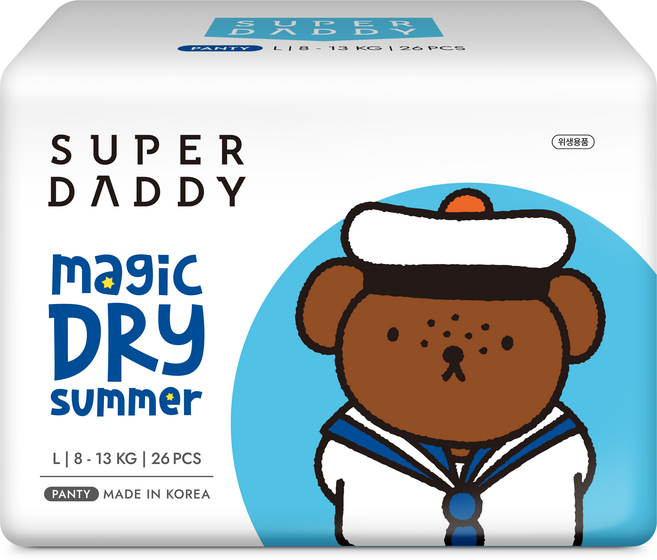 슈퍼대디 썸머 매직드라이 팬티형 기저귀 남여공용, 대형(L), 26매