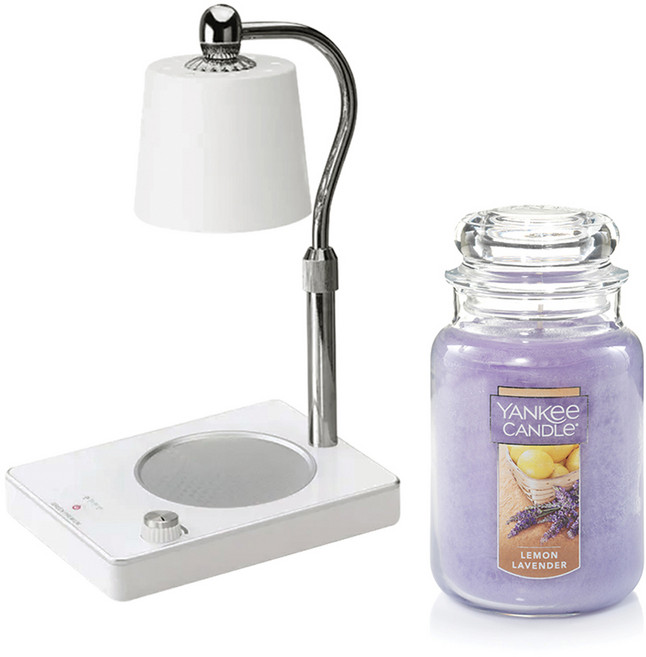 양키캔들 자캔들 라지 + 빛조절 타이머 캔들워머 세트, 레몬 라벤더, 화이트