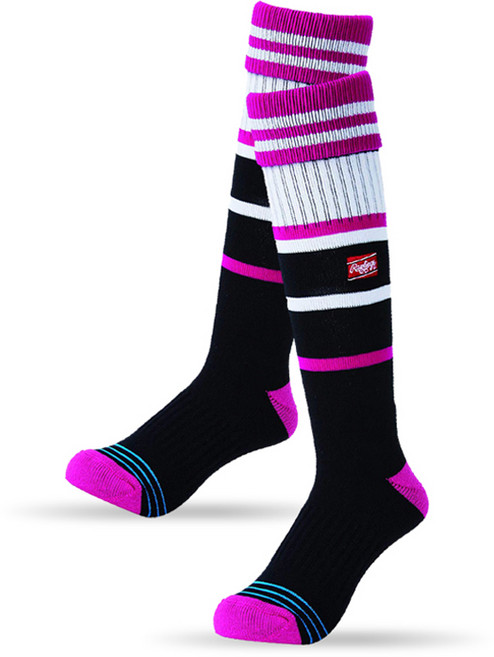 롤링스 베이스볼 롱 양말 양쪽 세트 AAS9F01, 블랙 + 핑크