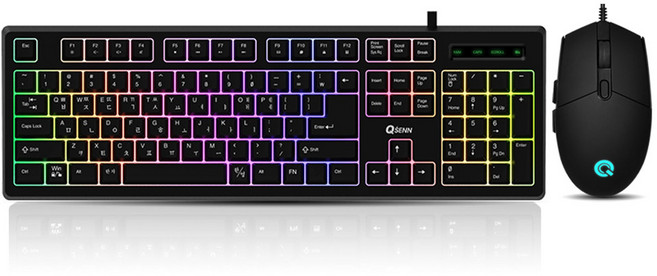 큐센 LED Stella 키보드 + 마우스 세트, GP-KM4500S, 블랙, 일반형
