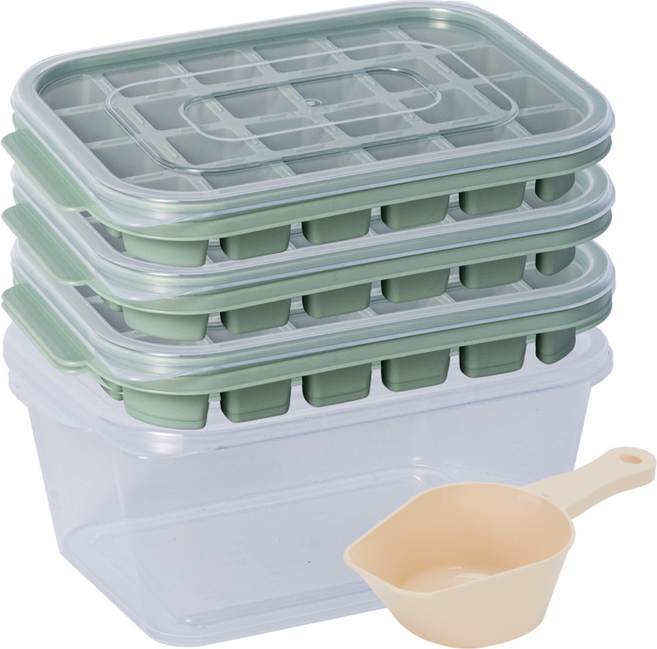 나누담 말랑 아이스 트레이 24칸 3p + 얼음보관통 + 스쿱 세트, 민트(트레이), 1세트