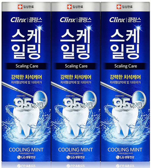 LG생활건강 클링스 스케일링 케어 쿨링민트 치약, 100g, 3개