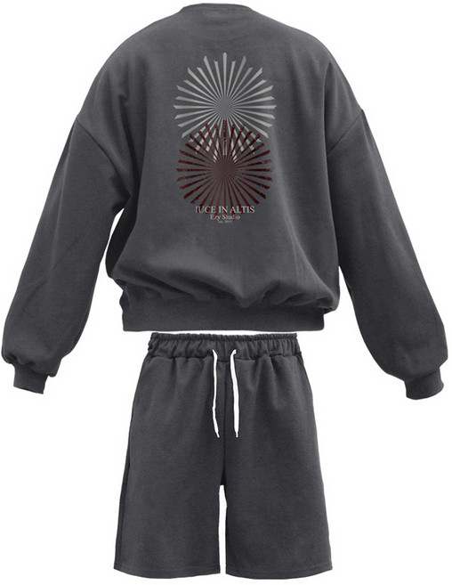 이지스튜디오 W 스트롱코튼 서클 리니어 벌룬핏 맨투맨 + 오버핏 반바지 트레이닝 세트