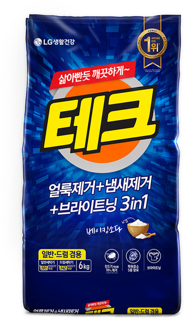 테크 3in1 일반드럼 겸용 분말세탁세제 리필, 6kg, 1개입, 1개