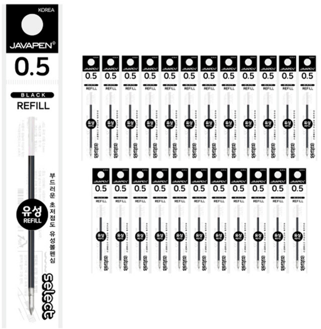 자바펜 셀렉트 유성 리필심 0.5mm, 검정, 24개