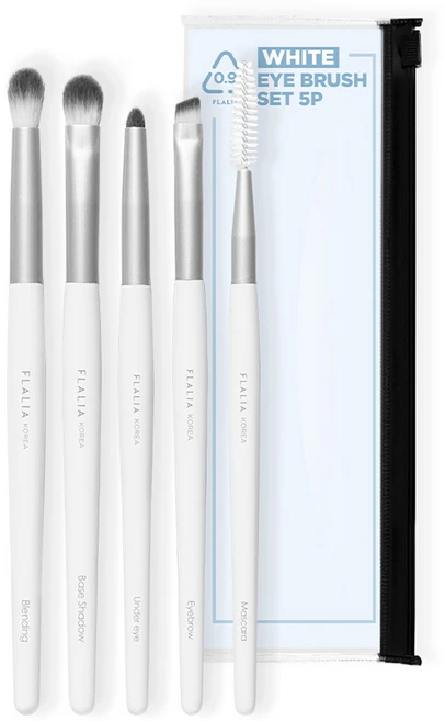 플라리아 아이 메이크업 브러쉬 5종 + 파우치 세트, 화이트, 1개 - 쿠팡