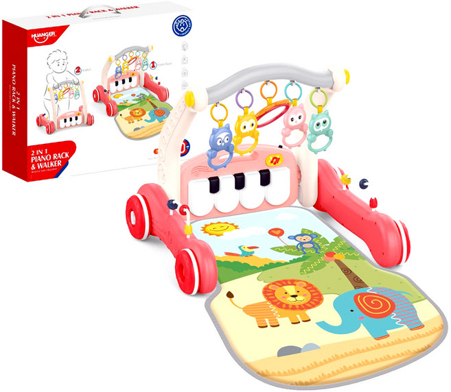 하늘썬별 2 in 1 휠 피아노 체육관 아기걸음마, 핑크, 1개