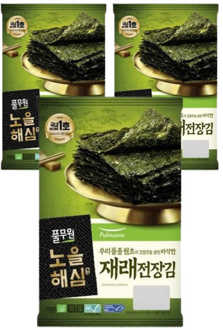 풀무원 노을해심 조미 전장김, 20g, 3개