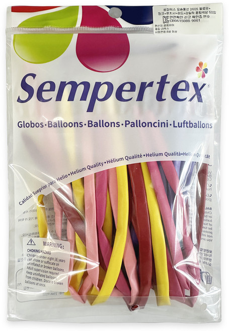 셈퍼텍스 요술풍선 260S, 랜덤발송(옐로우, 핑크, 푸치샤, 레드, 라일락), 50개