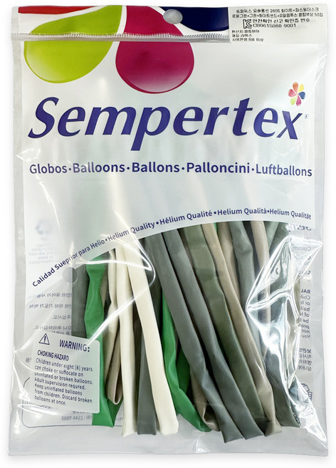 셈퍼텍스 요술풍선 260S, 랜덤발송(화이트, 파스텔더스크 로럴그린, 그린, 화이트샌드, 유칼립투스), 50개